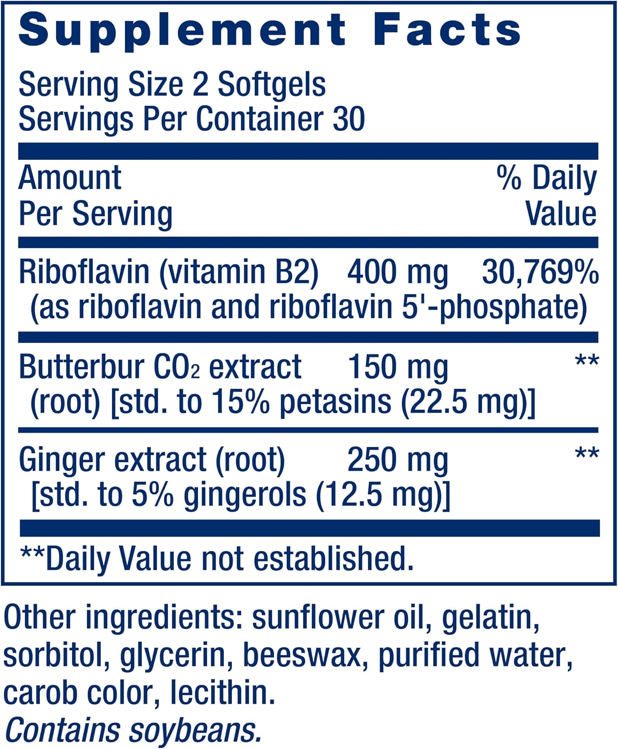 Life Extension Migra-Eeze - Butterbur Root Extract with Vitamin B2 (Riboflavin) & Ginger Supplement - Formula to Ease Head Discomfort - Gluten-Free — 60 Softgels
