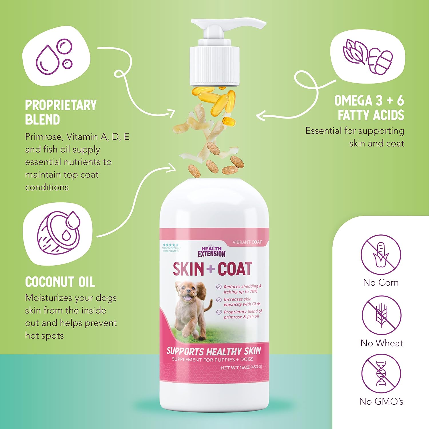 Health Extension Skin & Coat Supplement for Dogs & Puppies, 16 oz (473 mL)