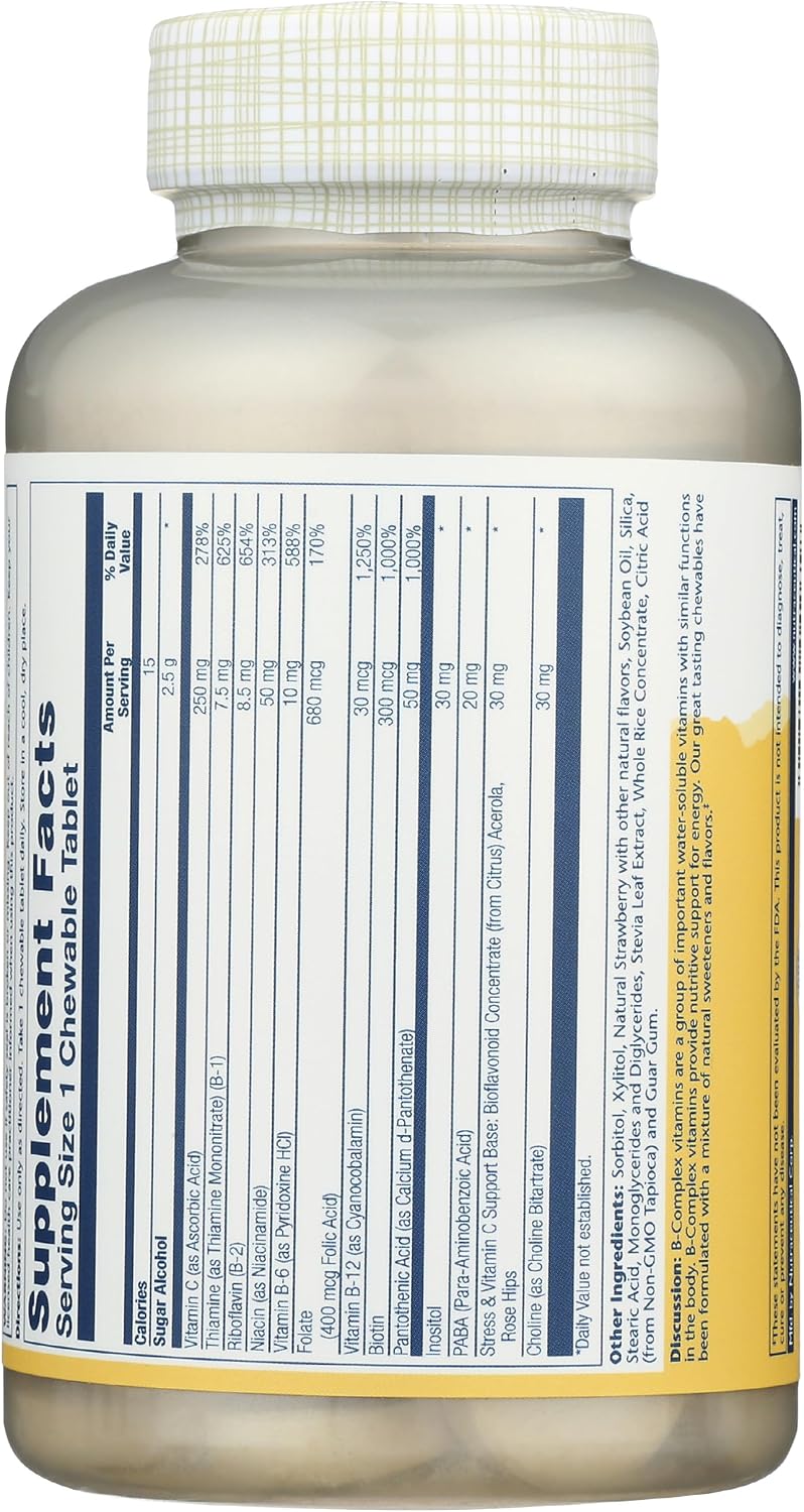 SOLARAY Vitamin B-Complex Chewables – Strawberry Flavour – Energy & Stress Support – 50 Tablets
