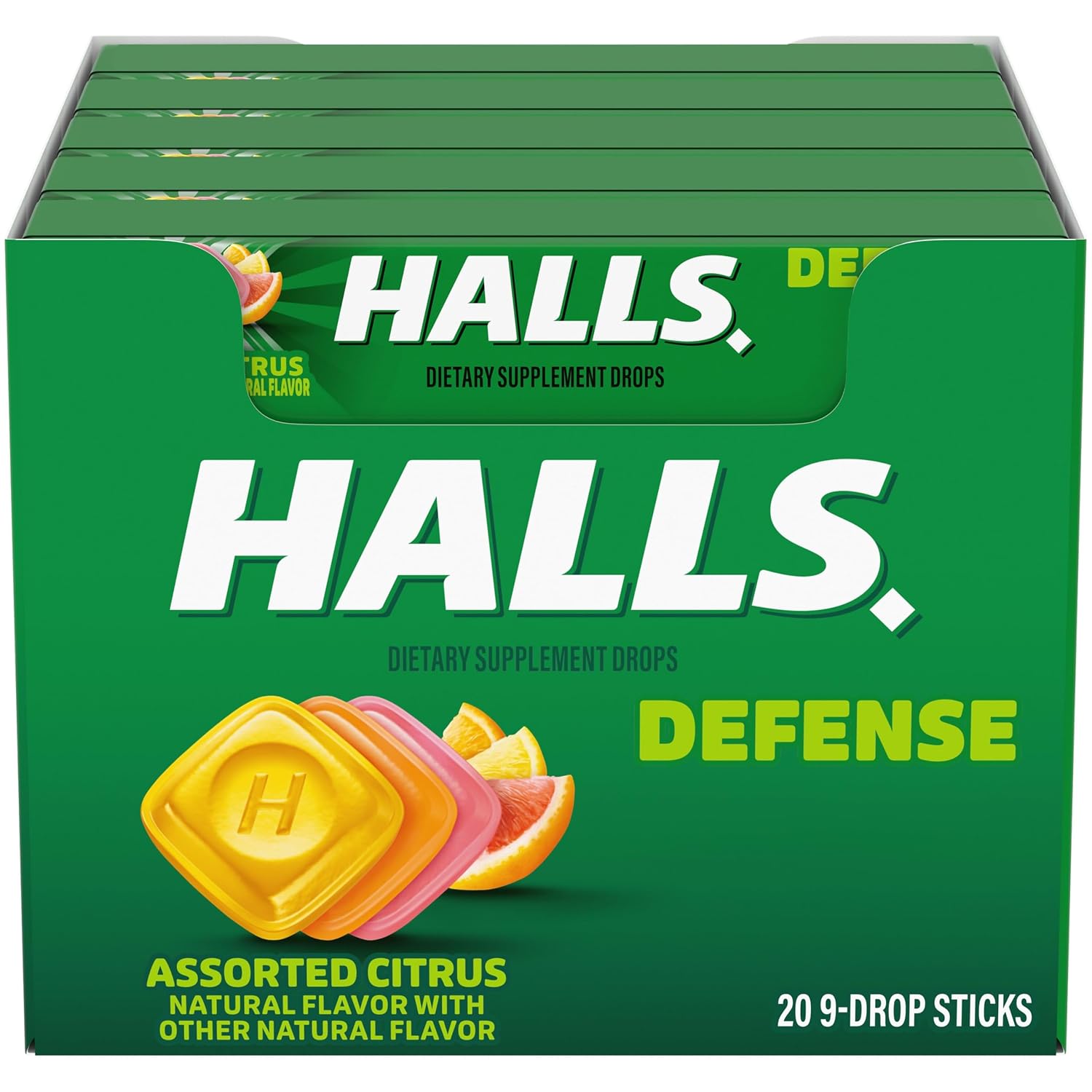 HALLS Defense Assorted Citrus Vitamin C Natural Health Product Drops, 180 ct