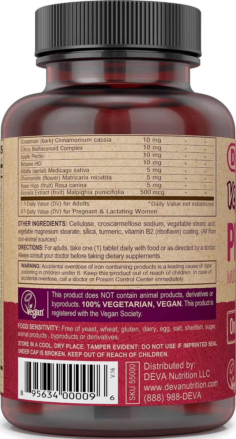 DEVA Vegan Prenatal Multivitamin and Mineral Supplement - Once-Per-Day Formula - 90 Coated Tablets