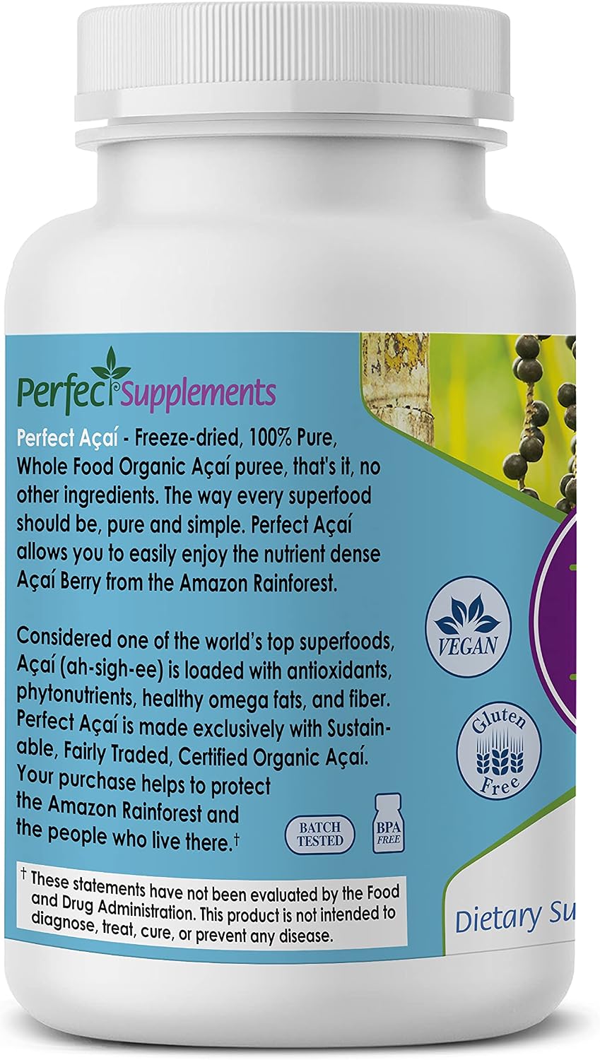 Perfect Supplements Organically Grown Perfect Acai - Freeze-Dried Acai Supplement - 120 Vegetable Capsules