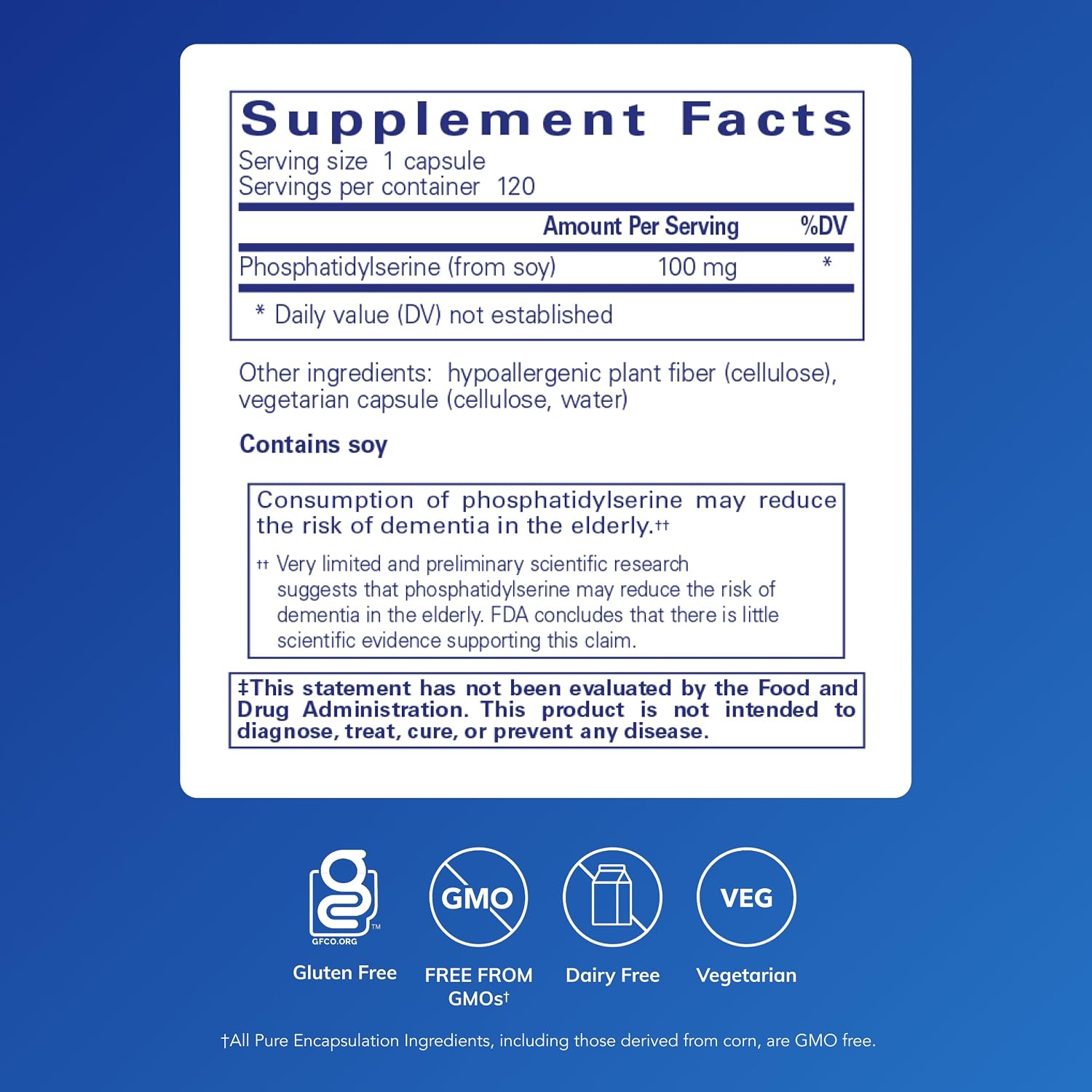 Pure Encapsulations PS 100 - Phosphatidylserine for Cognitive Health, 120 Capsules