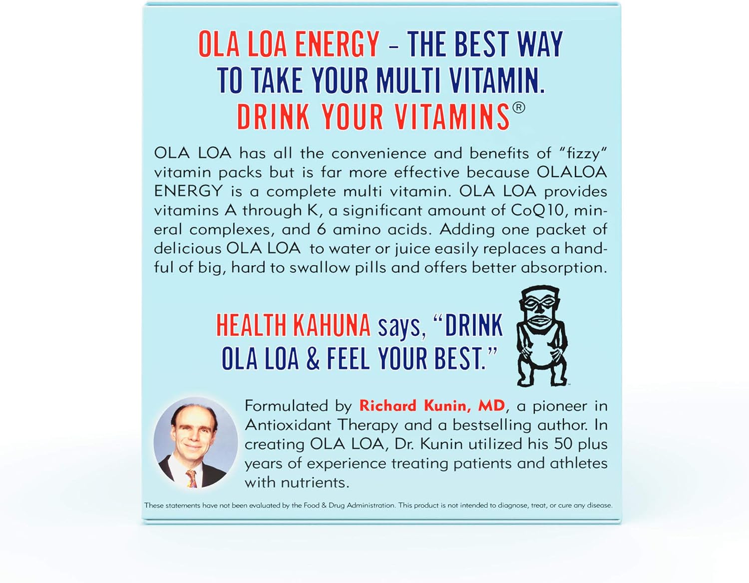 Ola Loa Energy Tropical Multi Vitamin Drink Mix - Amino Energy Powder, Gluten Free, Dairy Free, Caffeine Free - 30 Packets