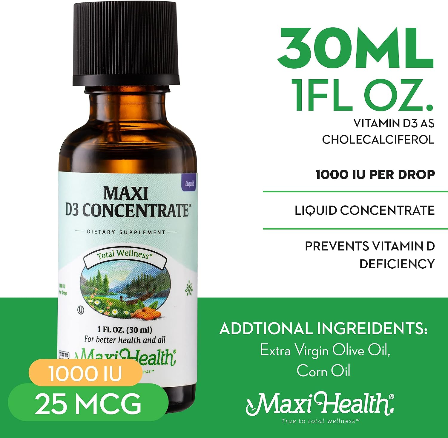 Vitamin D3 Concentrate - 1000 IU Per Drop - 30 mL - Maxi Health