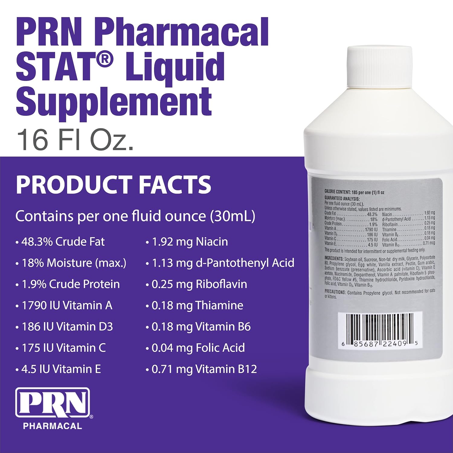 PRN Pharmacal STAT High-Calorie Nutritional Supplement for Dogs and Animals, Vanilla Flavour, 16 fl oz (473 mL)