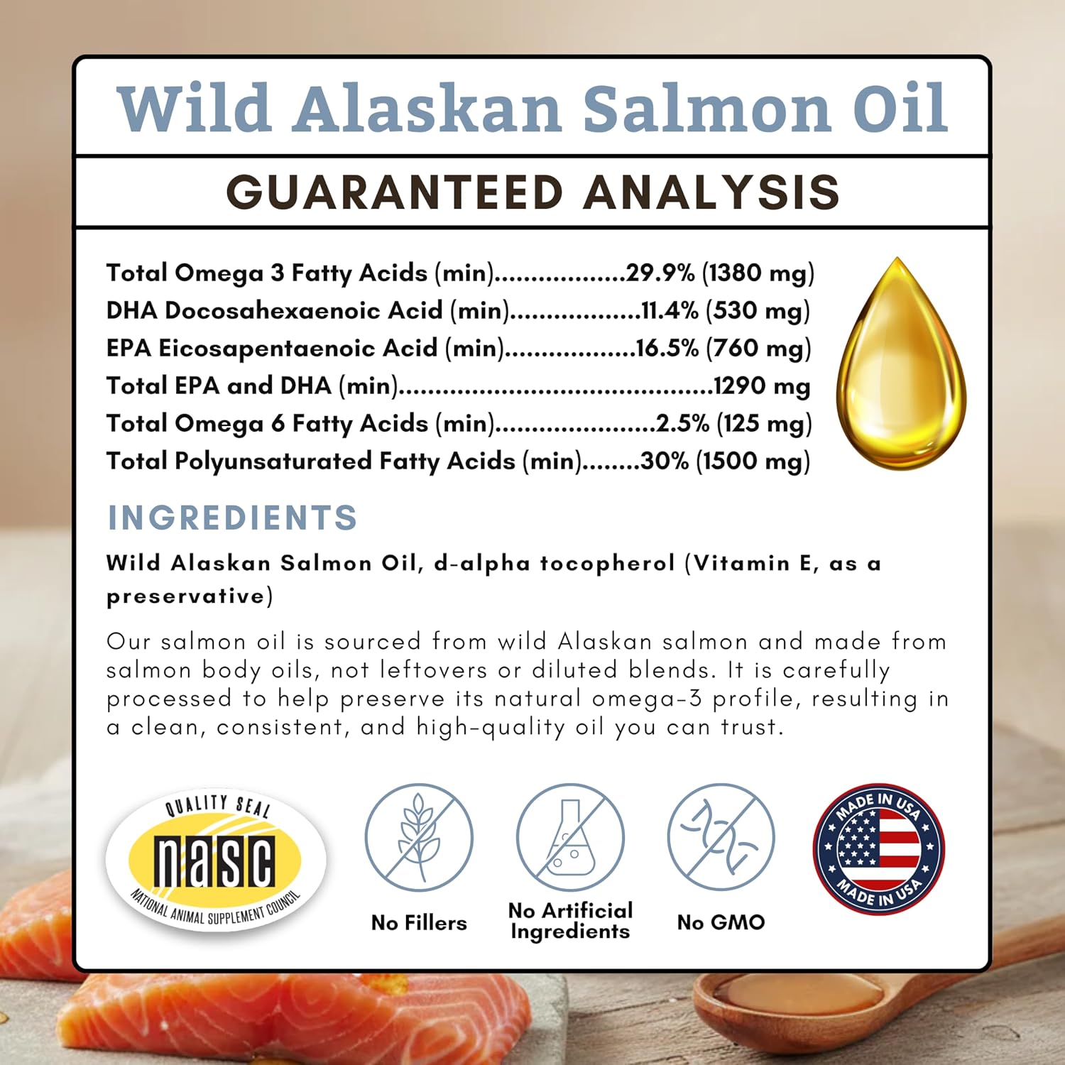 Wholistic Pet Organics Wild Alaskan Salmon Oil for Dogs and Cats - Omega-3 Fish Oil Supplement - 118 ml