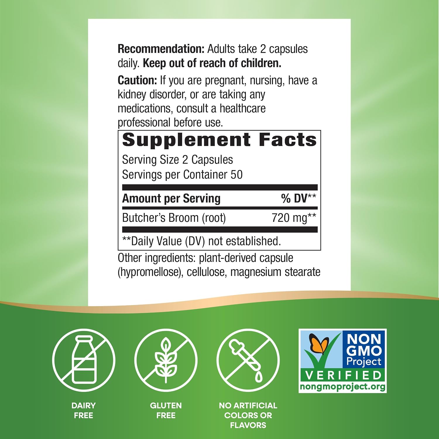 Nature's Way Butcher's Broom – Traditional Herbal Supplement, 720 mg, 100 Vegan Capsules