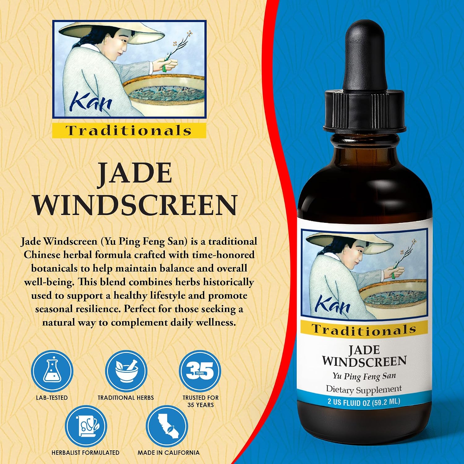 Kan Herbs Company Jade Windscreen – Traditional Chinese Herbal Formula for Seasonal Balance and Overall Wellness, Liquid Extract, 60 ml
