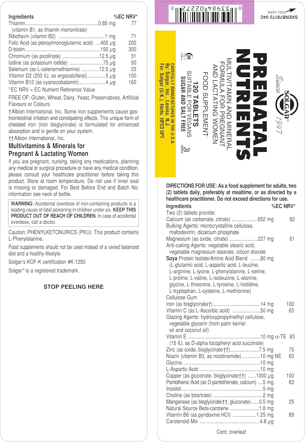 Solgar Prenatal Nutrients, 120 Tablets