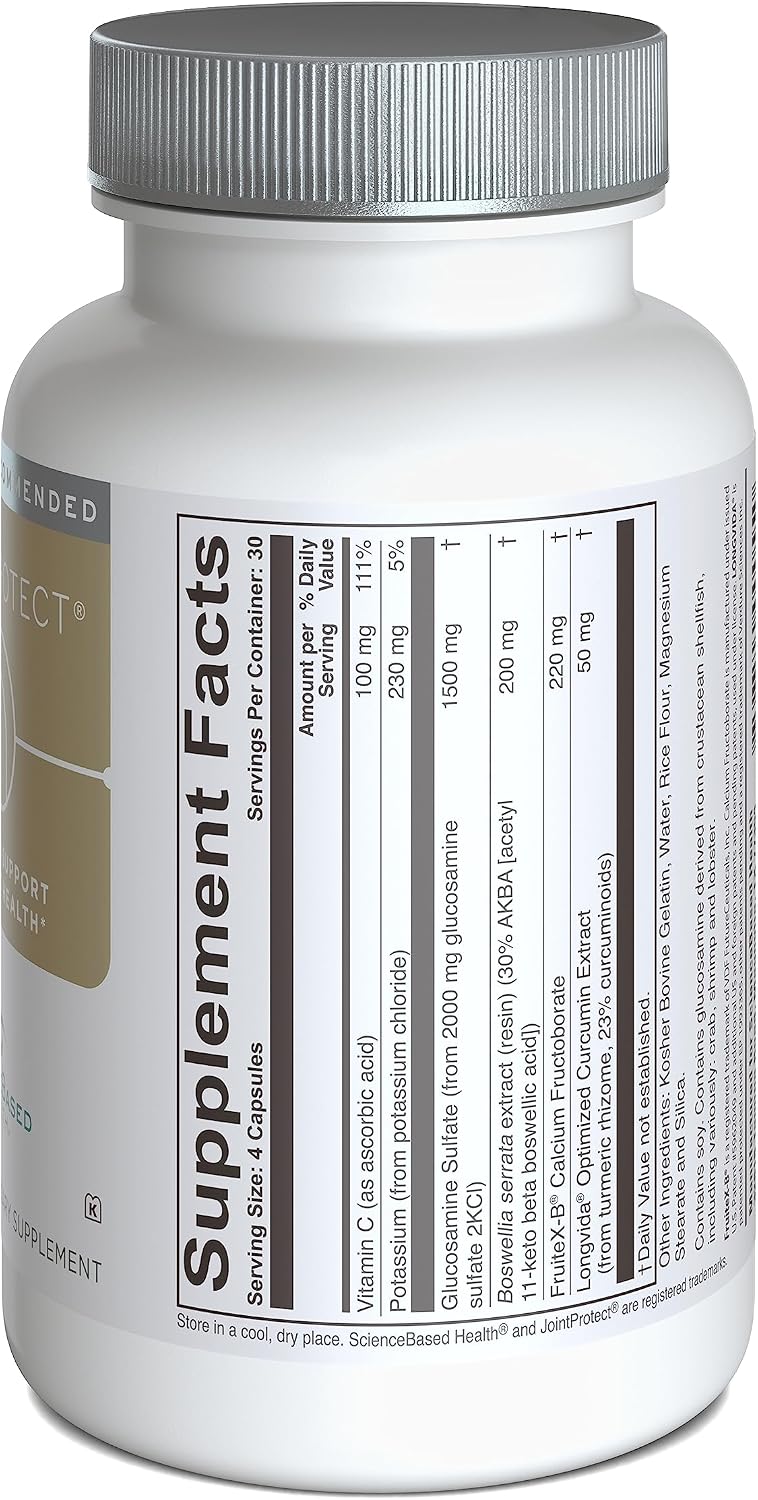 ScienceBased Health JointProtect – Advanced Joint Support with Glucosamine Sulphate, Boswellia (30% AKBA), Longvida Curcumin, FruiteX-B, & Vitamin C – for Flexibility & Cartilage Health – 120 Capsules