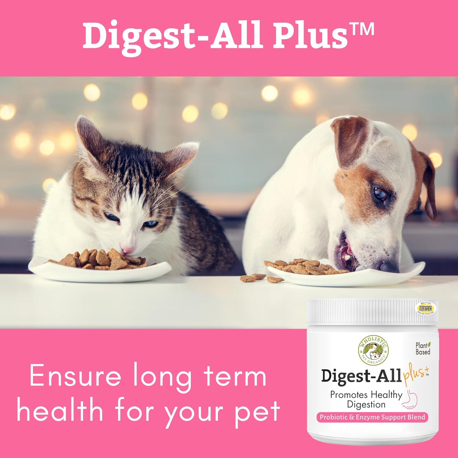 Wholistic Pet Organics Daily Probiotic for Dogs & Cats - Digestive Enzymes & Prebiotic Fiber - 227 g Powder