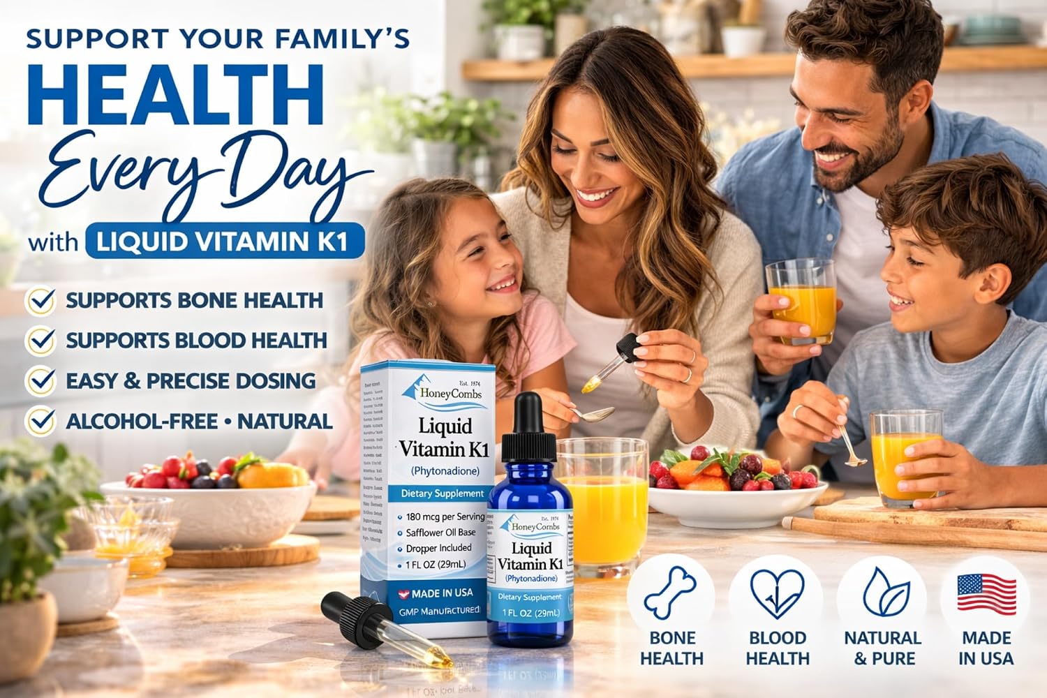 HoneyCombs Vitamin K1 Liquid Drops – Phytonadione for Newborns & Adults, 30 mL