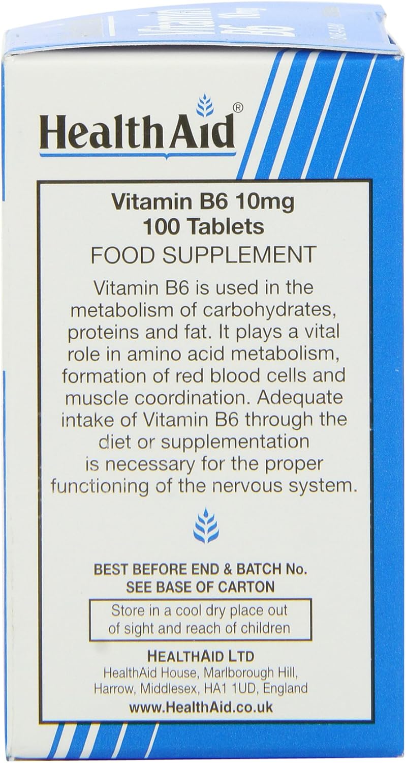 HealthAid Vitamin B6 (Pyridoxine HCl) 10 mg - 100 Tablets