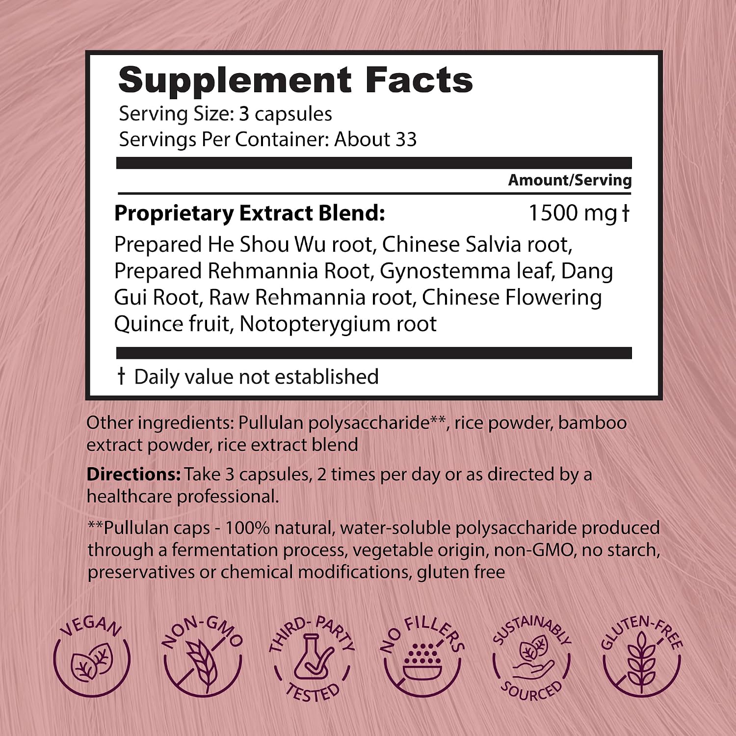 Dragon Herbs Hair and Nails | All Natural Supplement to Support Hair, Nails, Healthy Aging, and Circulation | Traditional Chinese Herbs, Non-GMO (100 Capsules, 500 mg Per Capsule)
