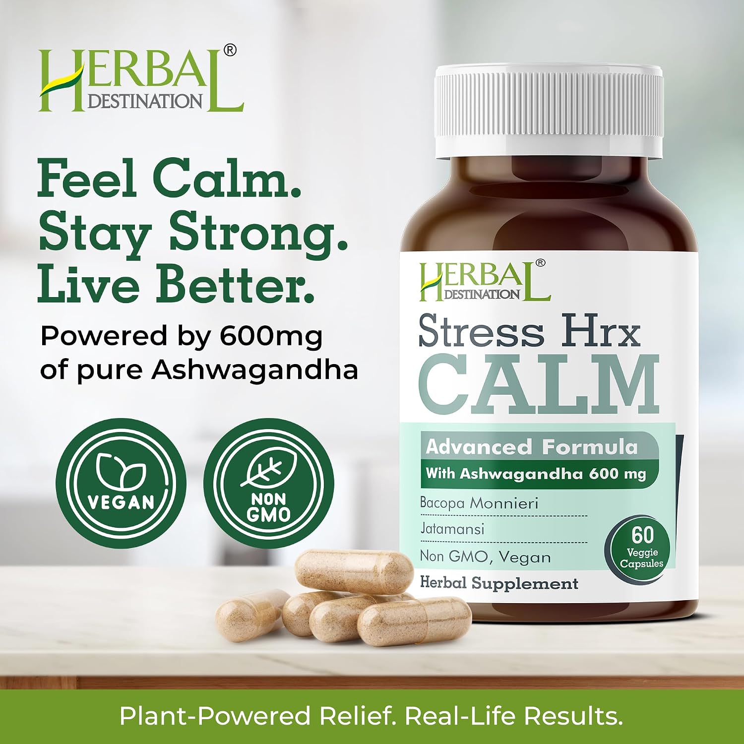 Stress Hrx, Ashwagandha Supplement Capsules, Herbal Destination Stress Support - 60 Count