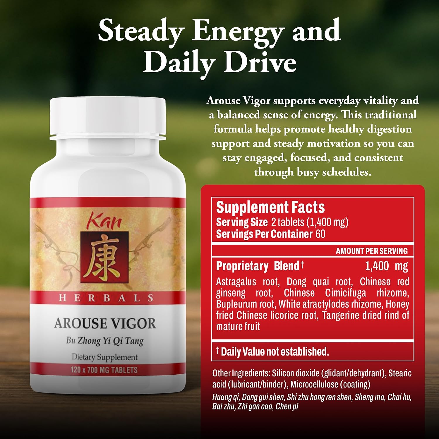 Kan Herb Company Arouse Vigour – Traditional Herbal Formula with Astragalus, Ginseng, Atractylodes (120 Tablets)