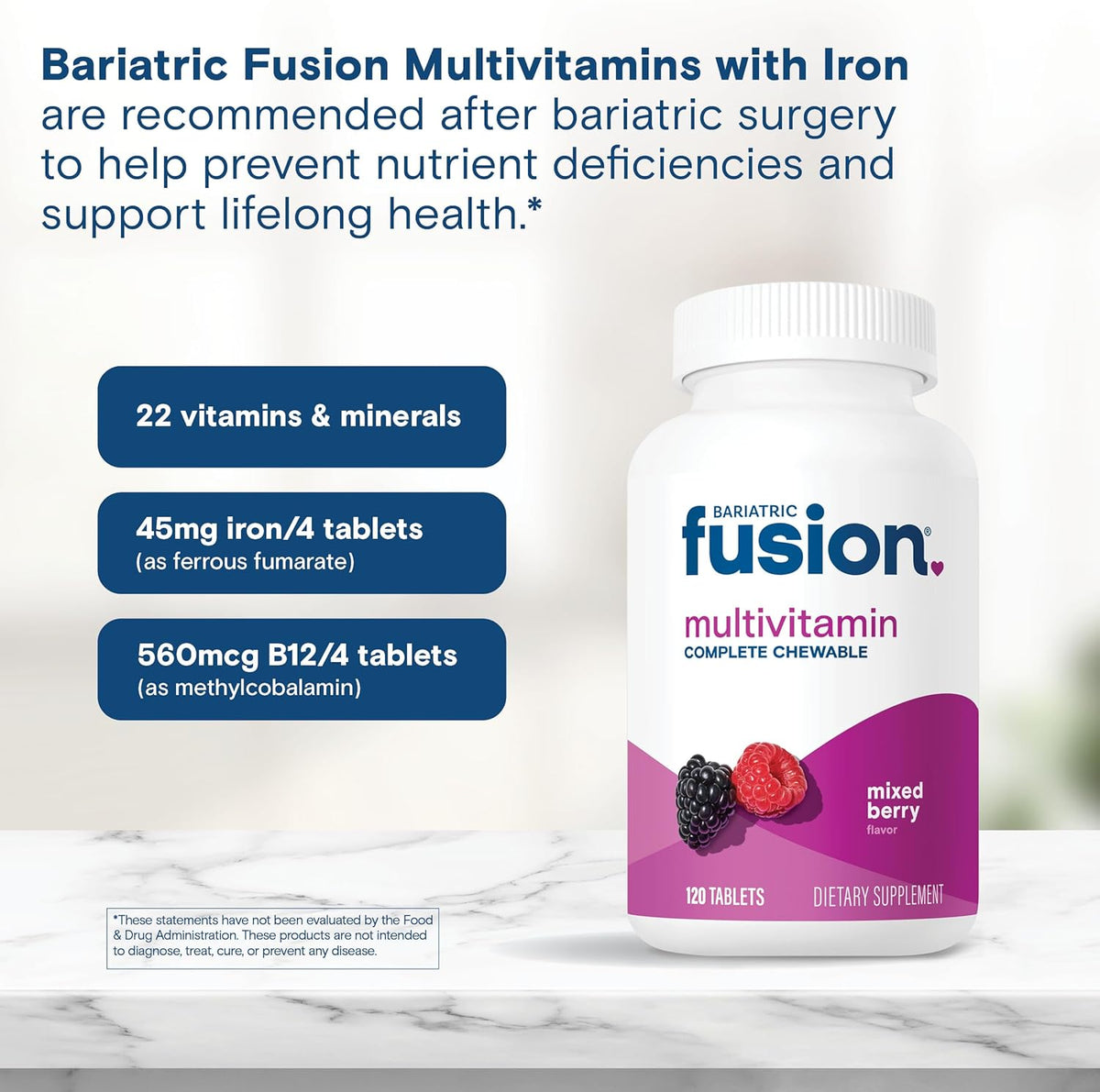 Bariatric Fusion Complete Chewable Multivitamin with Iron - Mixed Berry - 120 Tablets (1 Month Supply) - görsel 5