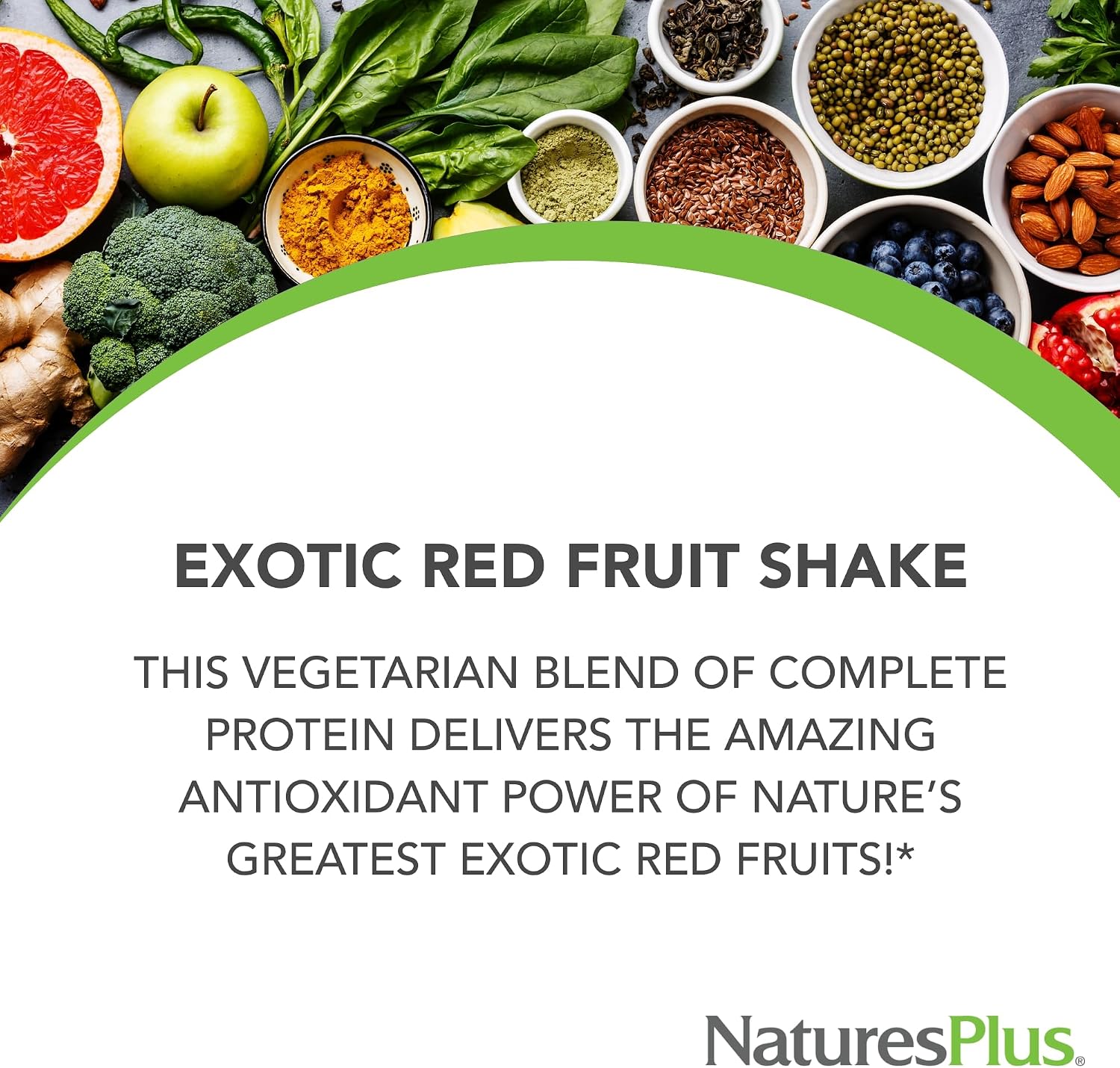 NaturesPlus FRUITEIN Exotic Red Fruit Shake - Plant-Based Protein & Multivitamin Powder, 590 g