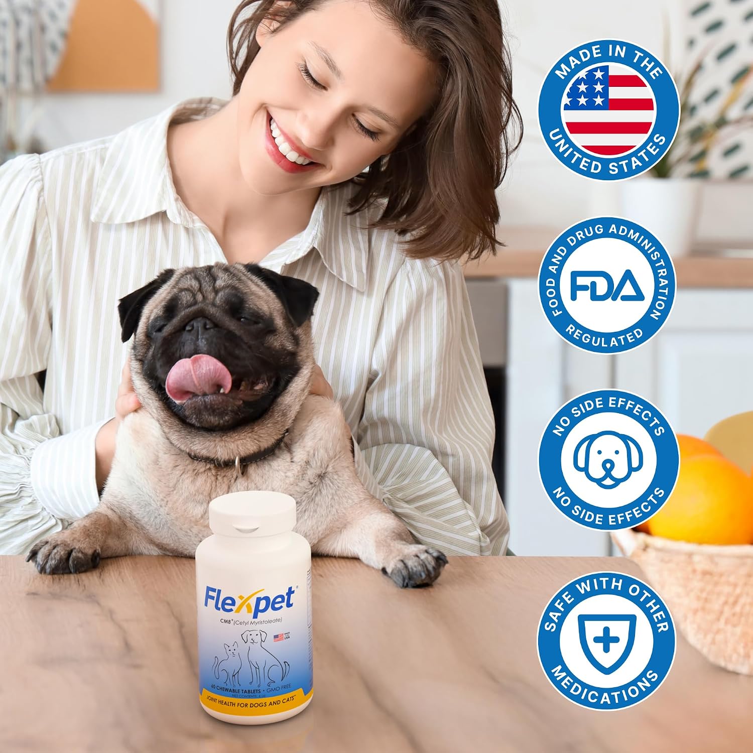 FlexPet Hip & Joint Supplement for Dogs & Cats with Cetyl Myristoleate, Glucosamine, Collagen, MSM – 180 Chewable Tablets (Pork Liver Flavour)