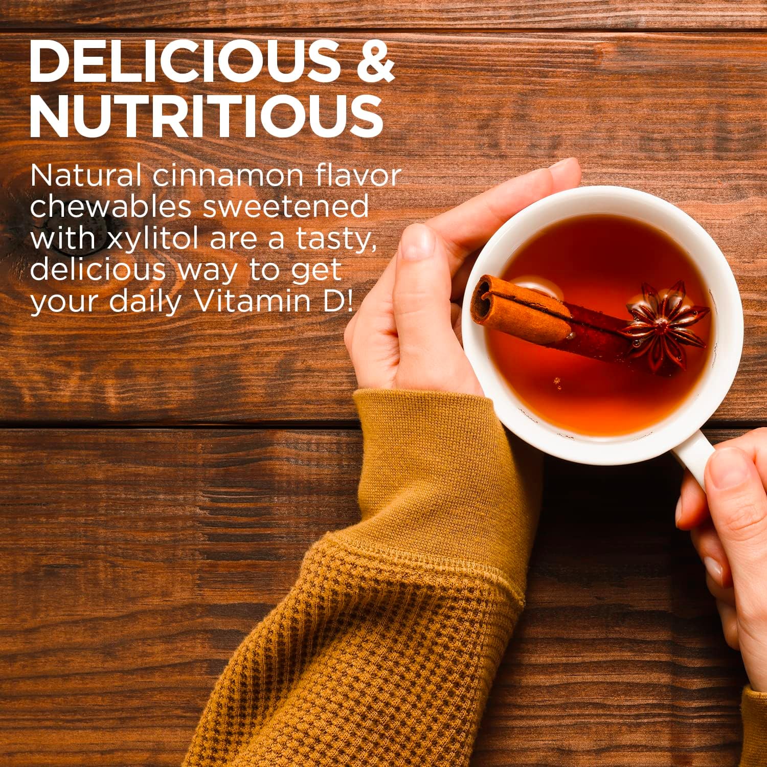 KAL Vitamin D3 Chewables - 2000 IU (50 mcg) - Sugar Free Natural Cinnamon Flavour - 200 Chewable Tablets