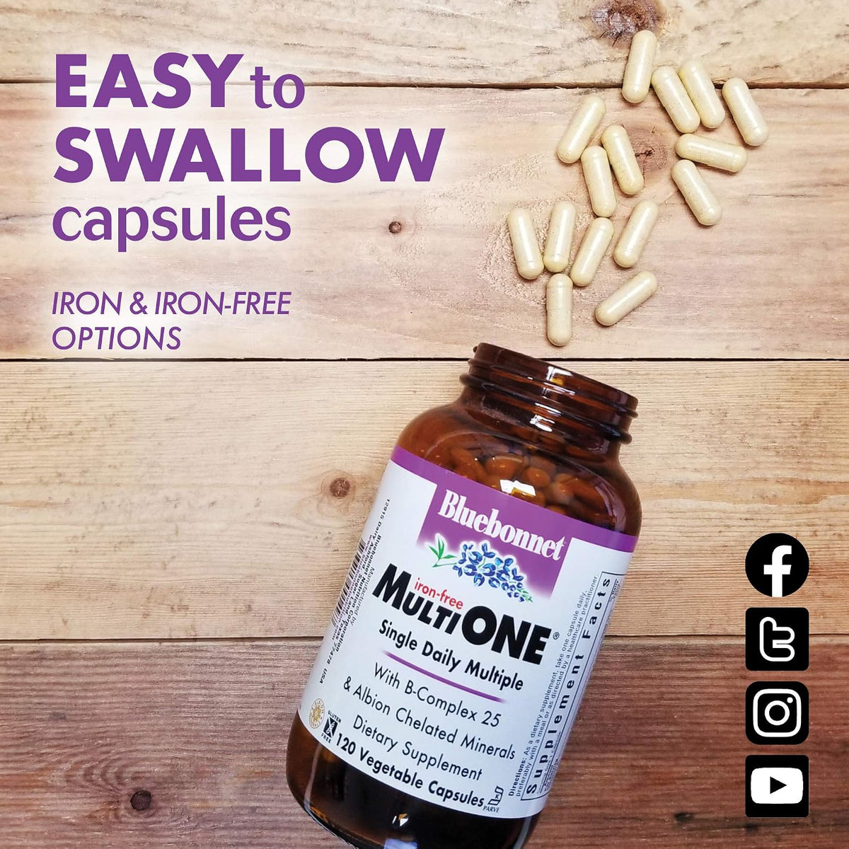 Bluebonnet Multi One (Iron Free) – Complete Full Spectrum Multivitamin, 120 Vegetable Capsules - görsel 5