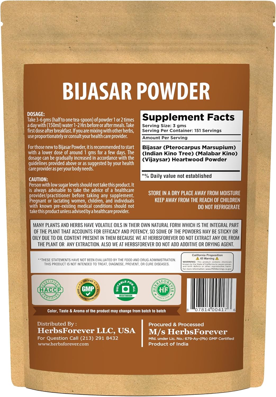 Herbsforever Vijaysar (Pterocarpus Marsupium) Powder - Carb Control, 454 g