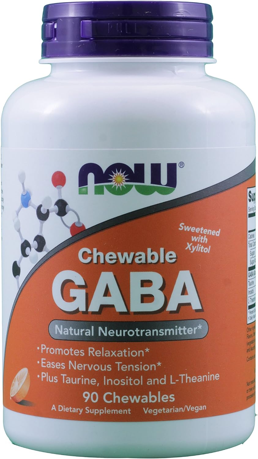 NOW Foods GABA 250mg Orange Flavour 90 Chewable Tablets (Pack of 2)
