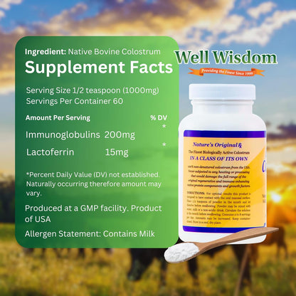 Bioactive Colostrum Well Wisdom – Grass-Fed Bovine Colostrum Powder, 60 g