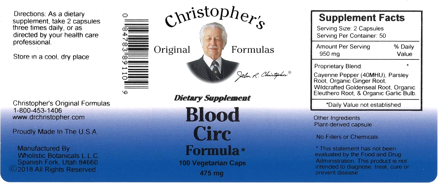 Dr. Christopher's Original Formulas Blood Circulation Formula - 475 mg, 100 Capsules