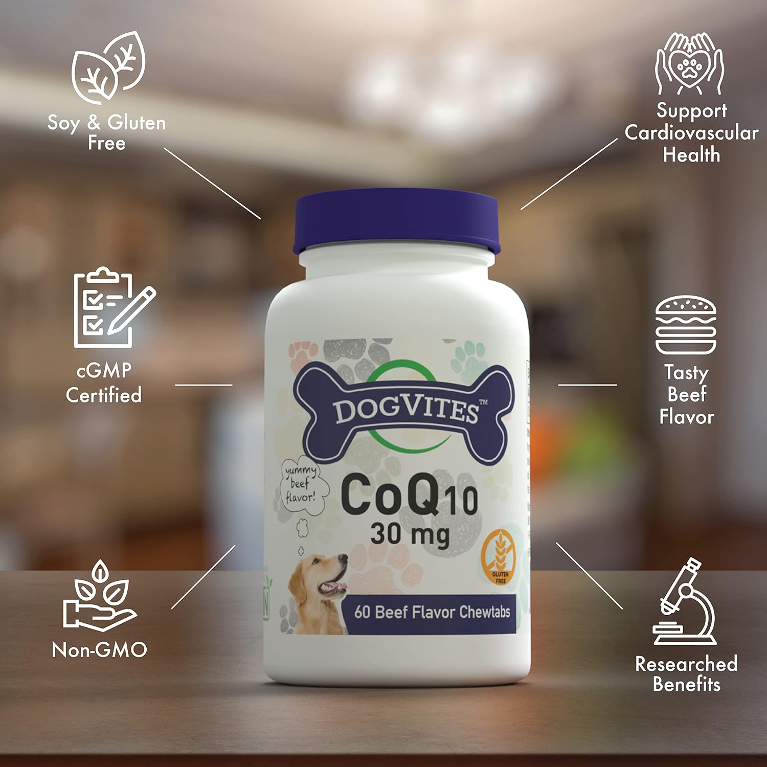 Health Thru Nutrition Dog-Vites CoQ10 for Dogs – Beef-Flavoured Chewable Tablets, 30mg, 60 Count