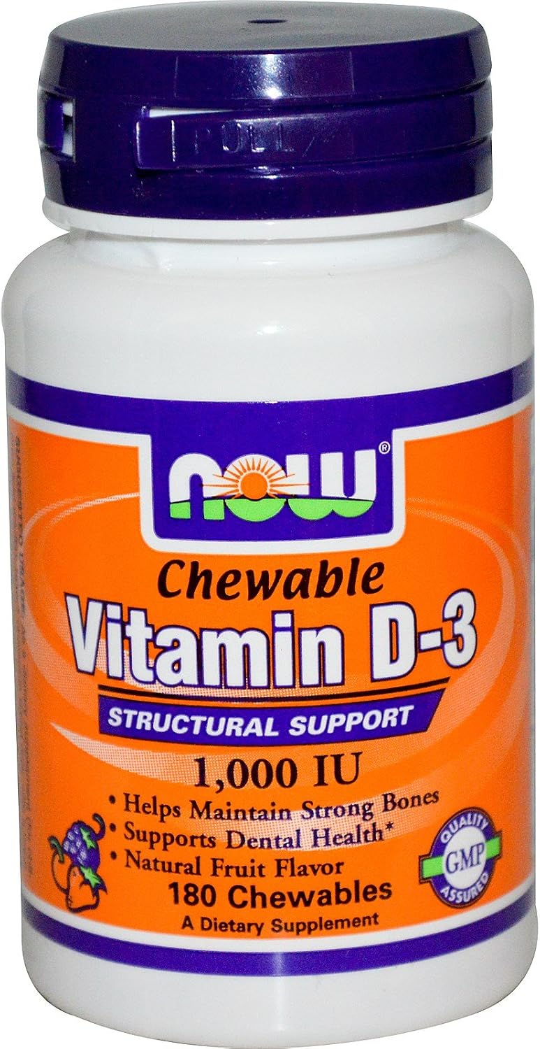 NOW Foods Vitamin D3 1,000 IU 180 Chewable Tablets (Pack of 2)
