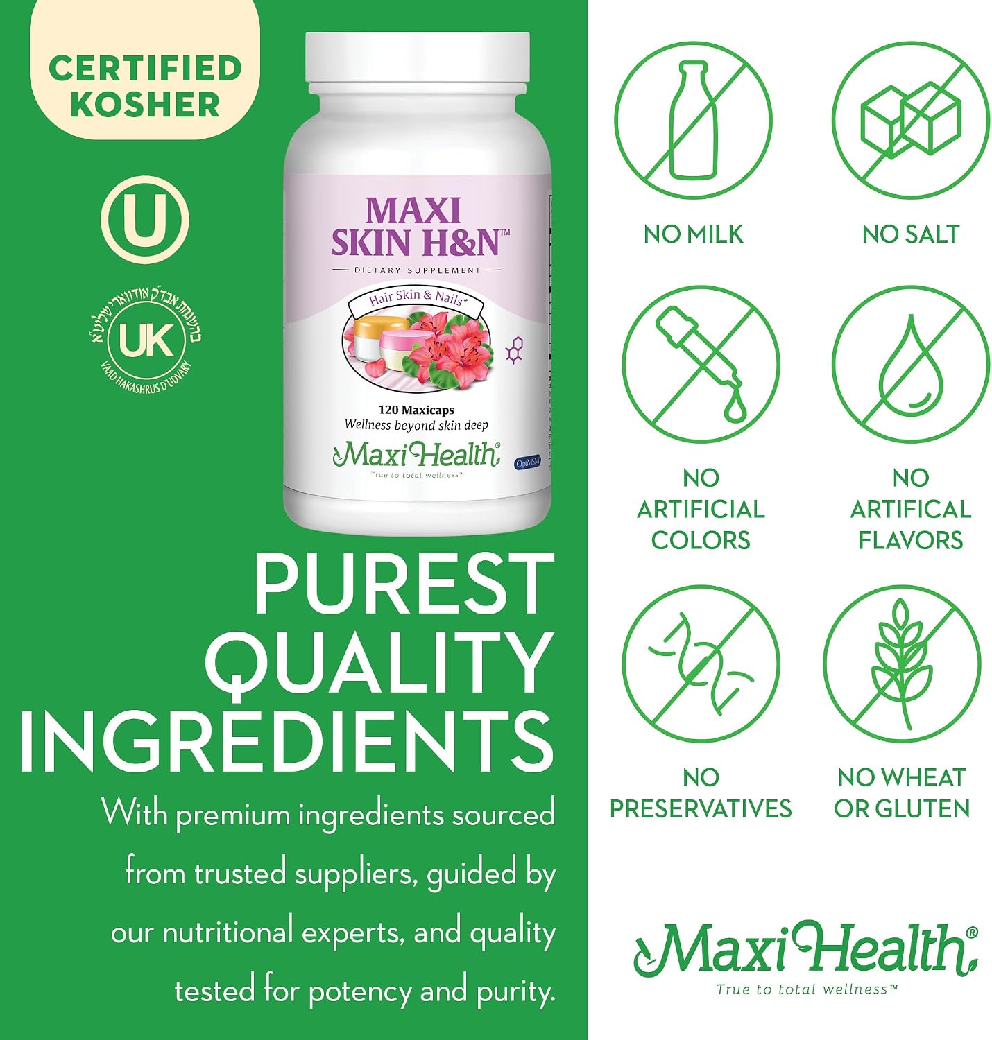 Hair Skin and Nails Vitamins for Women and Men with Hyaluronic Acid, Biotin, Vitamin A, Probiotics - 120 Capsules