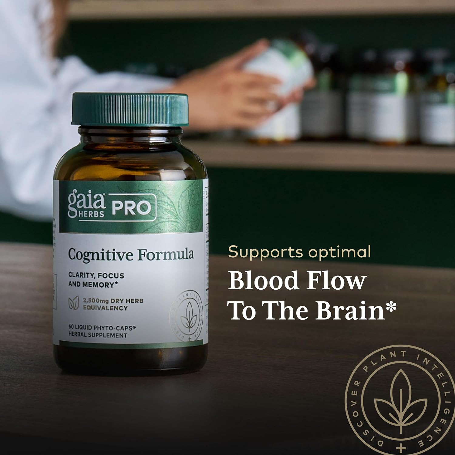 GAIA HERBS PRO Cognitive Formula – Brain Health & Blood Flow Support with Fo-Ti Root, Ginkgo Leaf, & Gotu Kola Leaf – 60 Liquid Phyto-Caps (30 Servings)