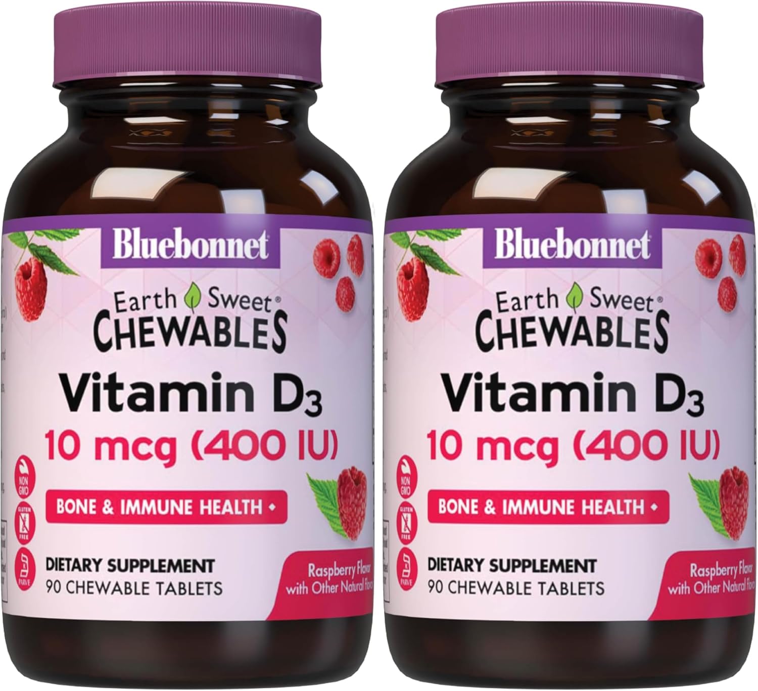 BlueBonnet Nutrition EarthSweet Vitamin D3 400 IU – Raspberry Chewable Tablets – 90 Count
