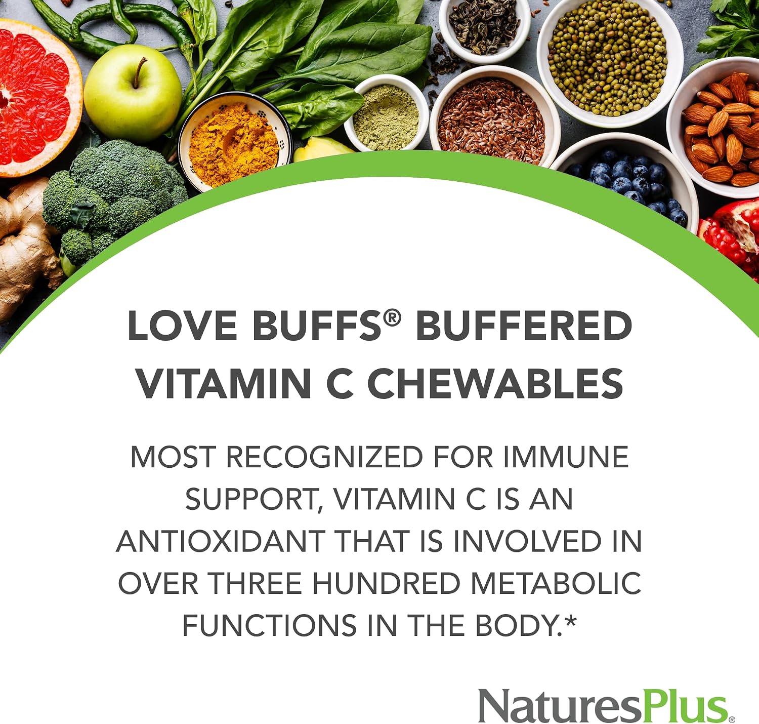 NaturesPlus Love Buffs – Buffered Vitamin C Chewable Tablets, 250 mg, 90 Count