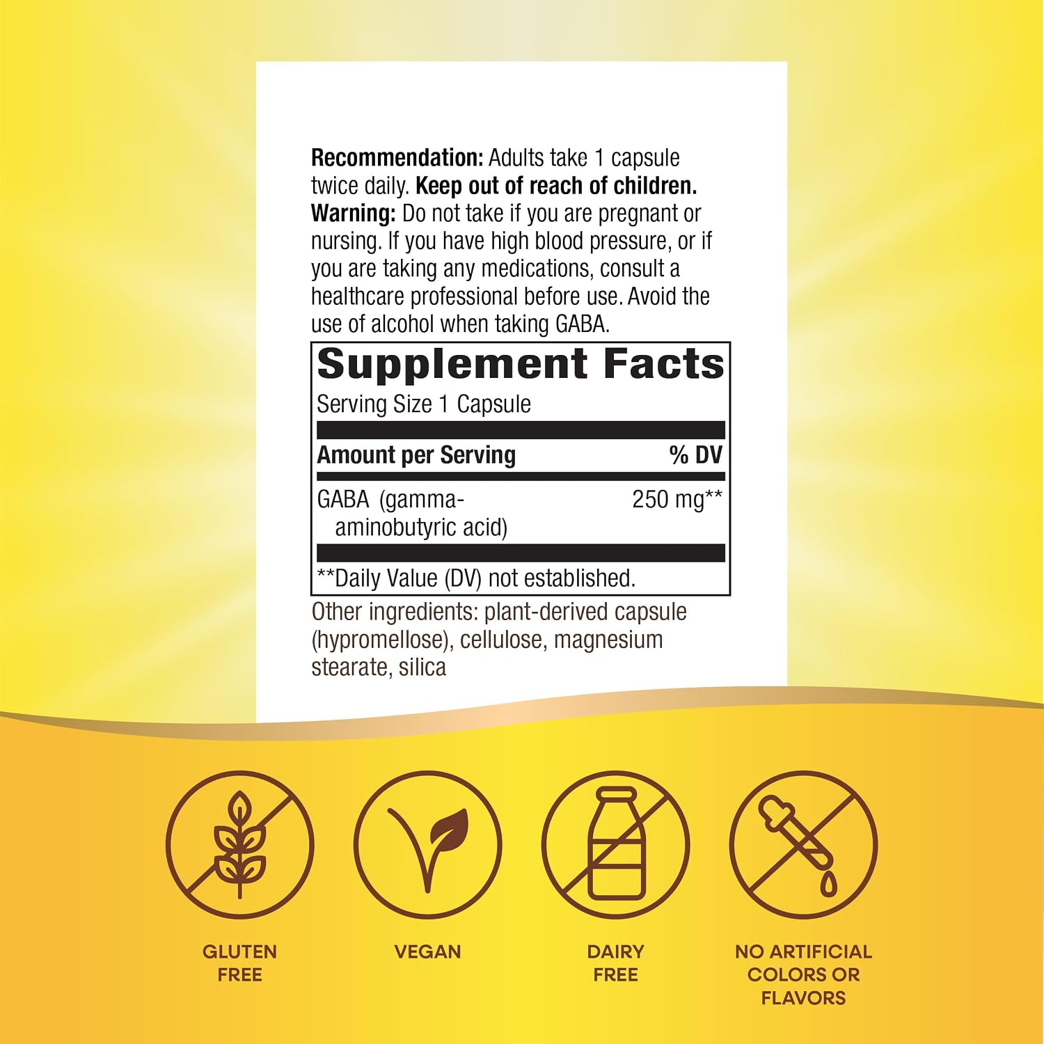 Nature's Way GABA, 250 mg, 60 Vegan Capsules – Supports Brain Health