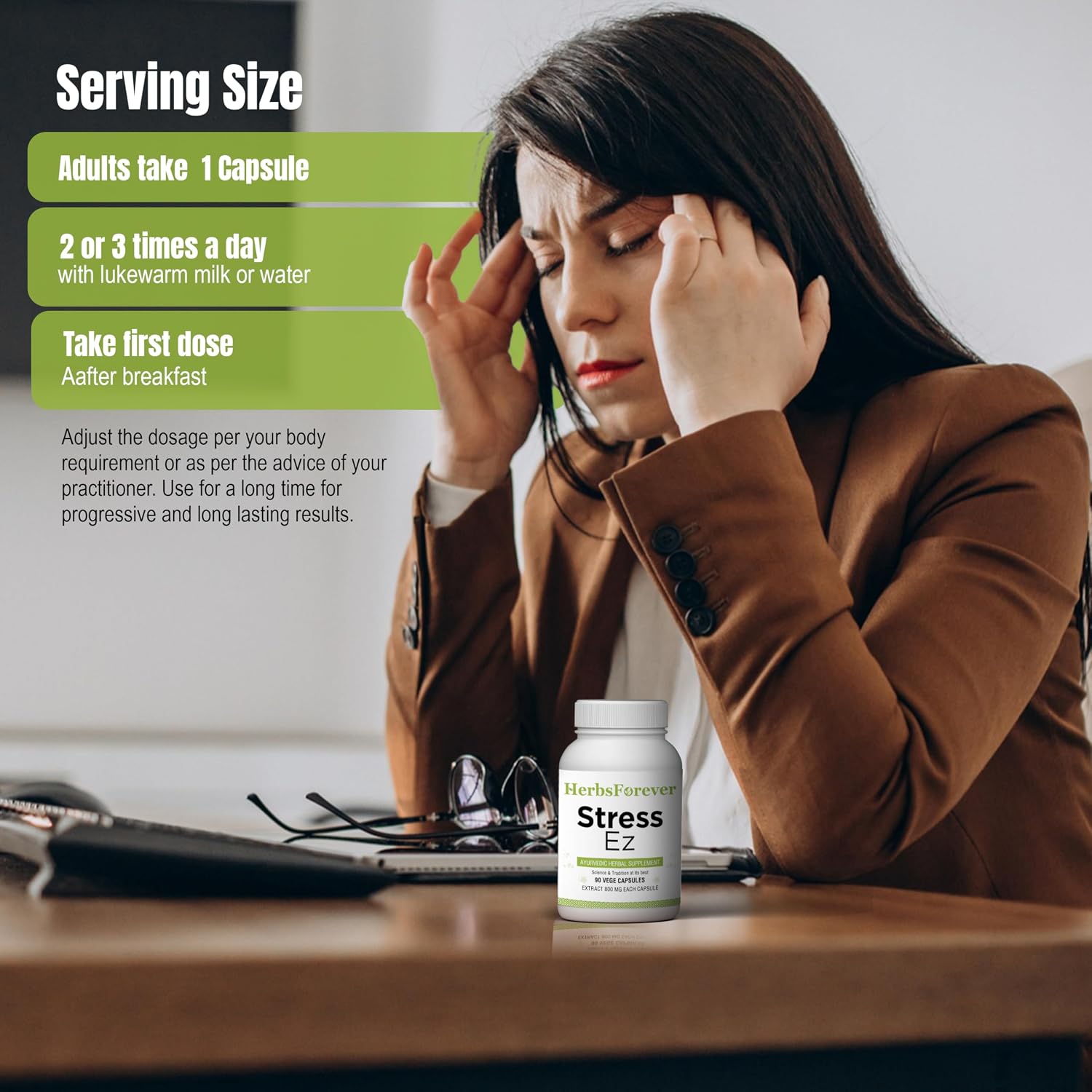 Herbsforever Stress Ez Capsules – Stress Support & Mind Focus, 90 Capsules