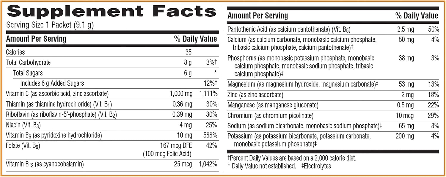Emergen-C 1000mg Vitamin C Powder for Immune Support, Super Orange Flavour, 30 Count