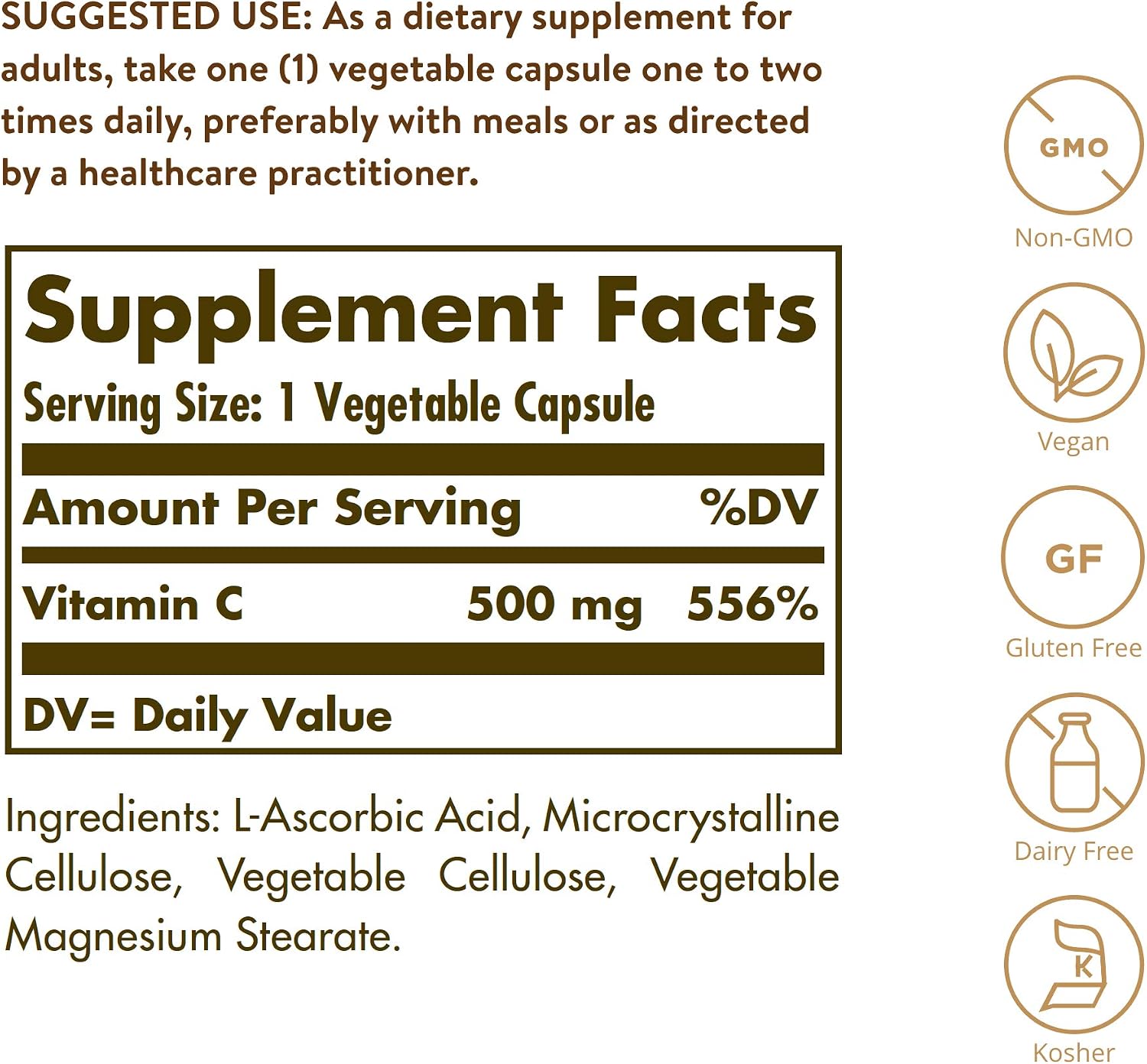 Solgar Vitamin C 500 mg, 250 Vegetable Capsules – Immune & Antioxidant Support