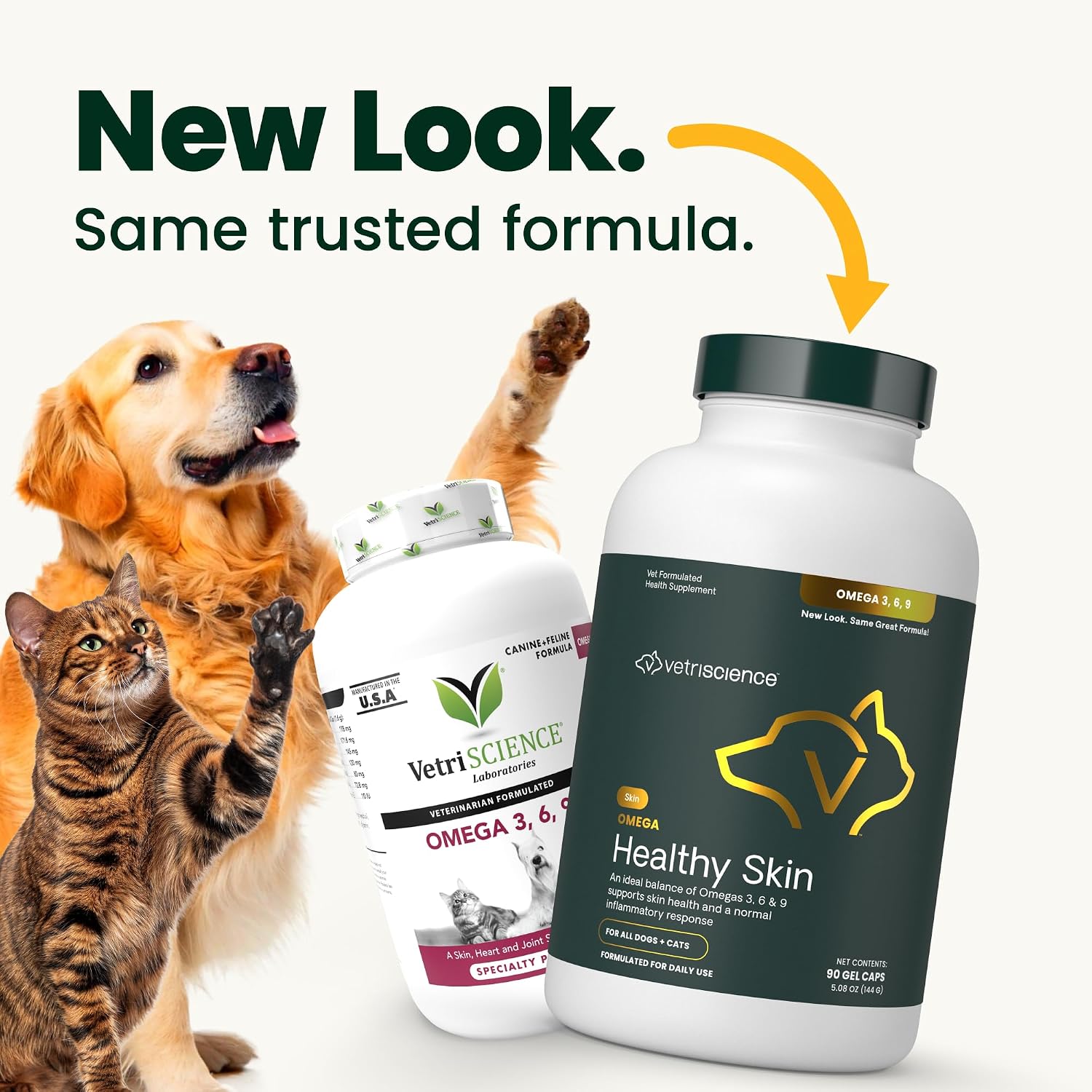 VetriScience Omega – Healthy Skin & Coat Fish Oil Supplement for Dogs and Cats, 90 Softgels