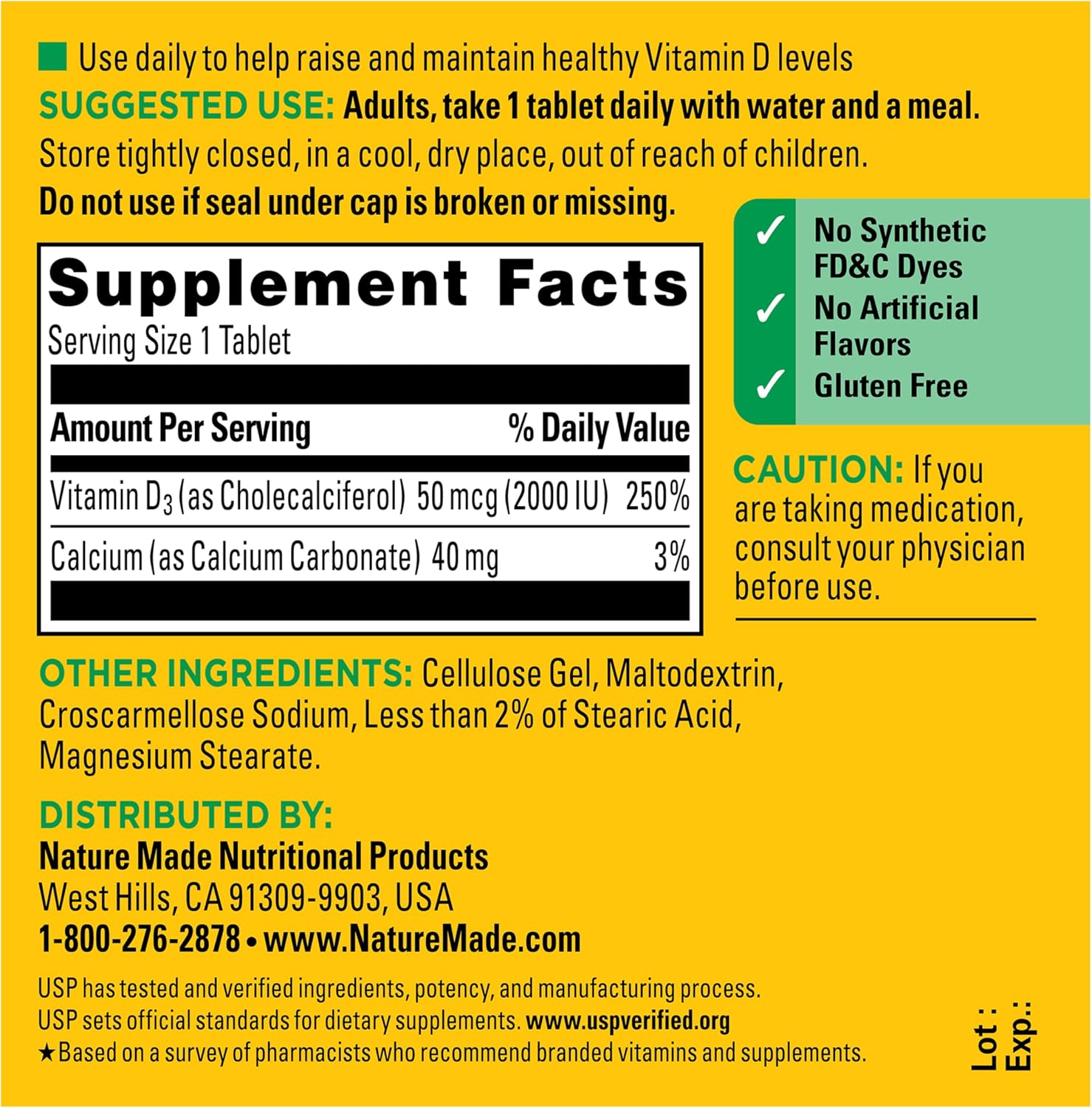 Nature Made Vitamin D3 2000 IU (50 mcg) - 100 Tablets for Bone, Muscle & Immune Support