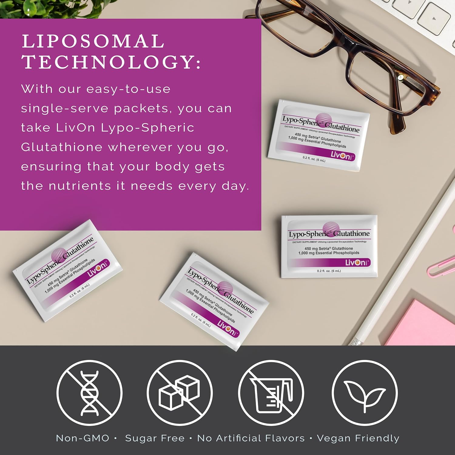 LivOn Laboratories Lypo-Spheric Glutathione - 450 mg per Packet (30 Packets)