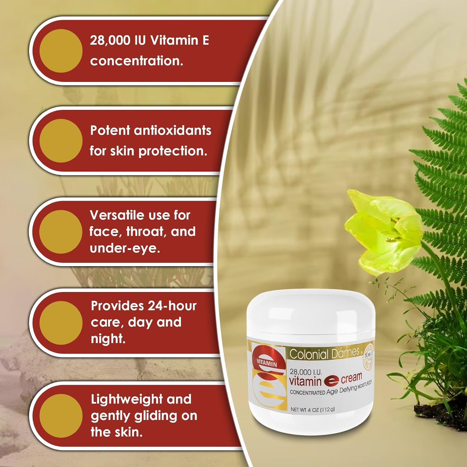 Colonial Dames Concentrated Vitamin E Moisturising Cream - 28,000 I.U. for Dry Skin & Fine Lines