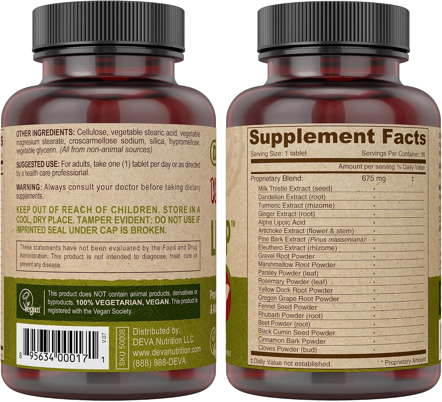 DEVA Vegan Liver Support Tablets 2-Pack - Herbal & Nutraceutical Blend, 90 Tablets Each