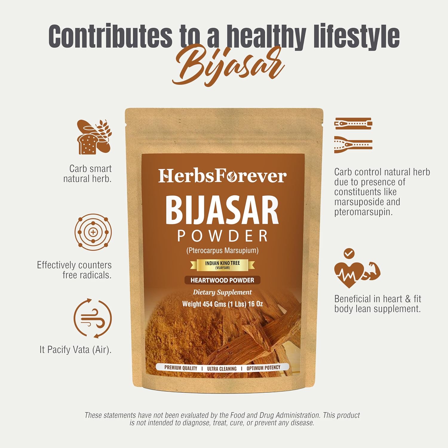 Herbsforever Vijaysar (Pterocarpus Marsupium) Powder - Carb Control, 454 g