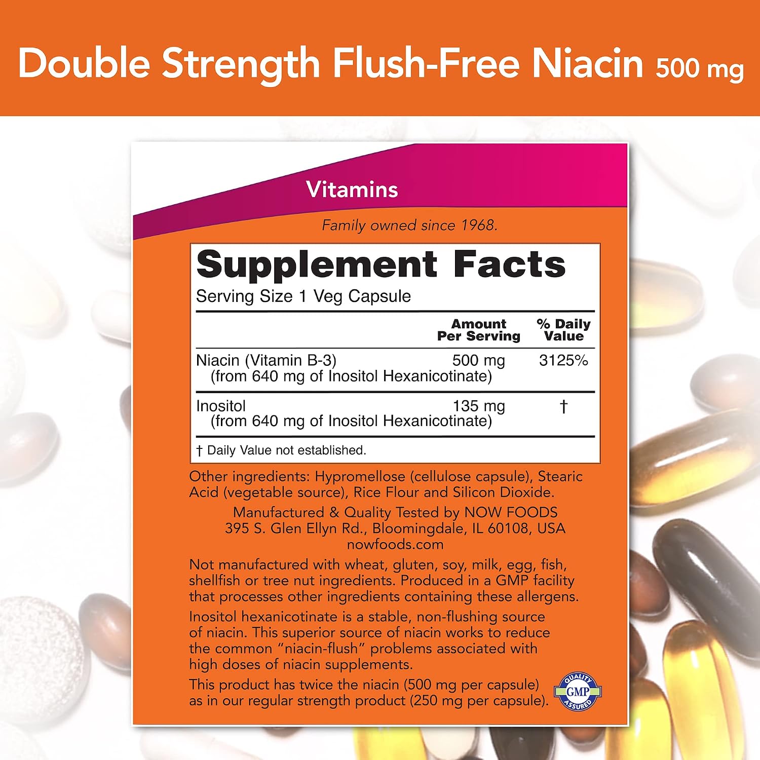 NOW Foods Flush Free Niacin Double Strength 640 mg, 90 Vcaps (Pack of 2)