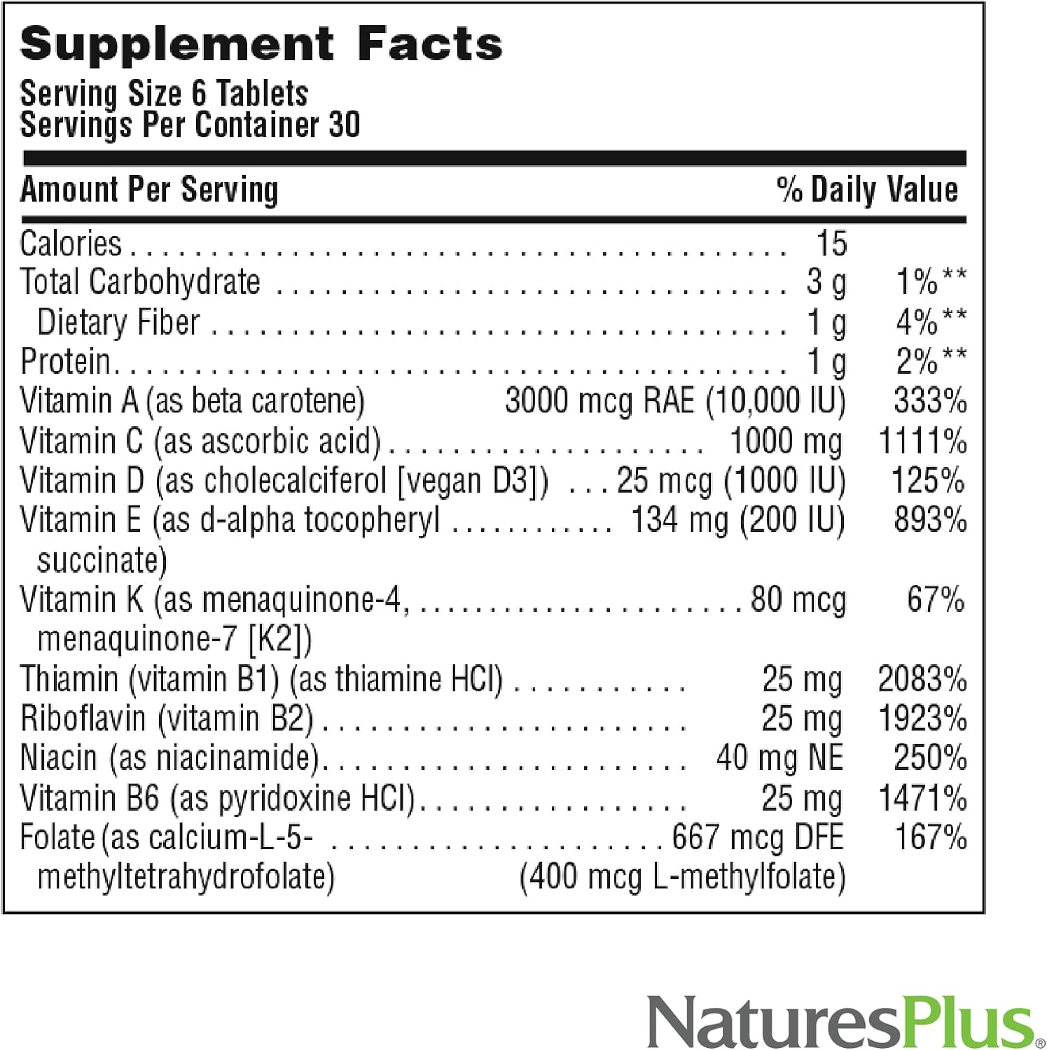 NaturesPlus Source of Life No Iron Multivitamin & Mineral Supplement - 180 Mini-Tabs