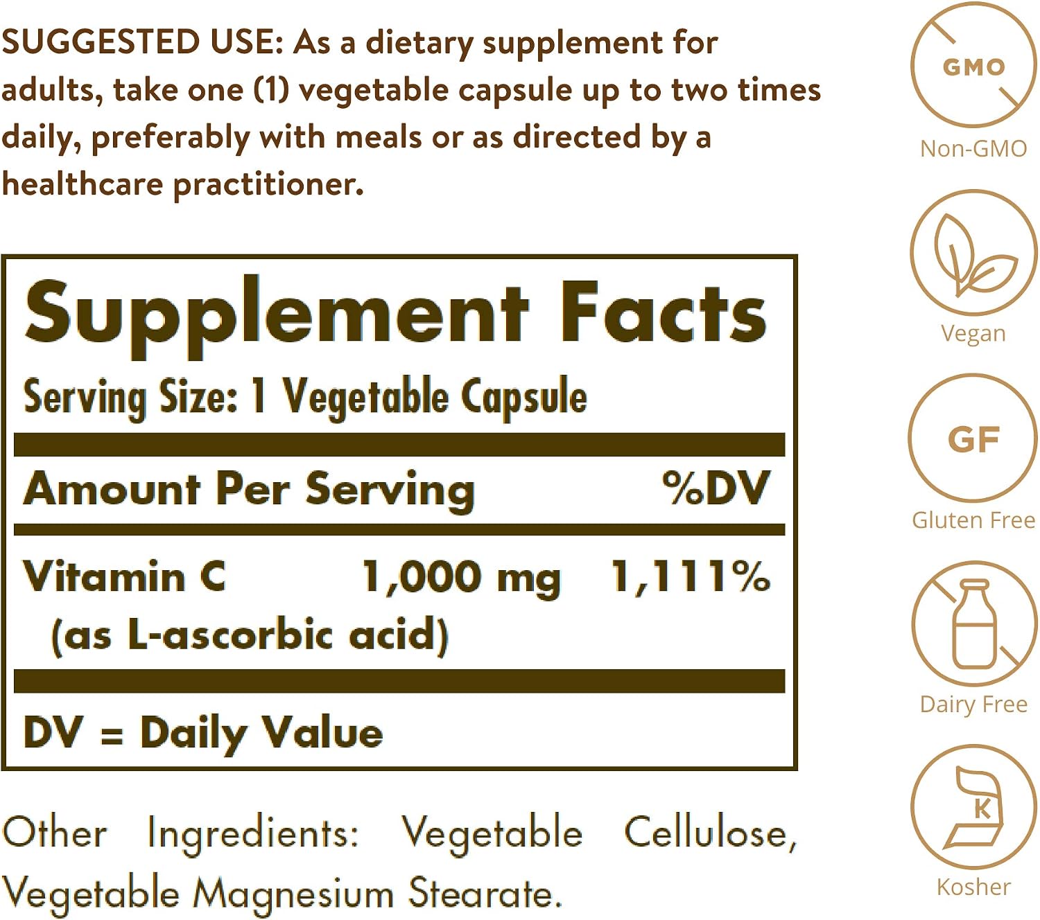 Solgar Vitamin C 1000 mg with Bioflavonoids, 250 Vegetable Capsules