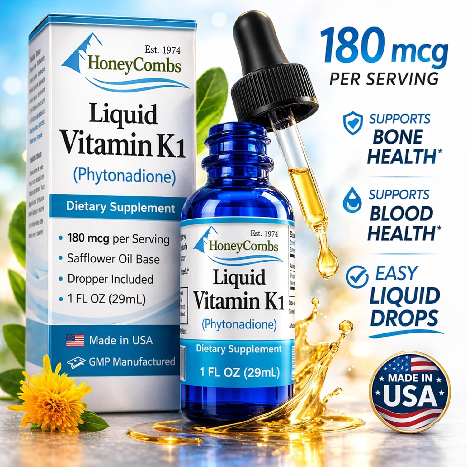HoneyCombs Vitamin K1 Liquid Drops – Phytonadione for Newborns & Adults, 30 mL
